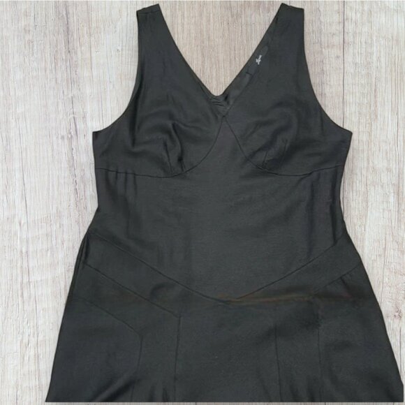 LENNIE by NINA LEONARD V-Neck Fitted Trumpet Flared Black Linen Dress 12 - Picture 8 of 8